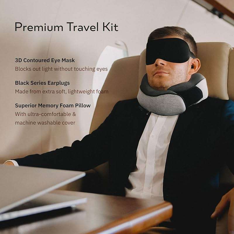 Proglobe Travel Neck Pillows for Airplanes, Sleeping Essentials for Long haul Flights, 360° Head Support, Car and Airplane Kit with 3D Contoured Eye Mask, Earplugs and Luxury Mesh Bag (Adult, Grey) - Image 2