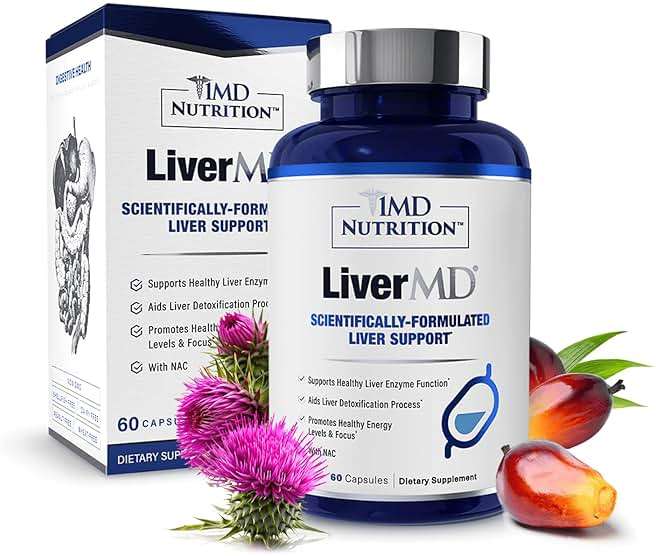 1MD Nutrition LiverMD - Liver Support Supplement | Siliphos Milk Thistle Extract & NAC - Supports Healthy Energy, Immunity & Overall Health - Liver Cleanse & Support | 60 Capsules - Image 1