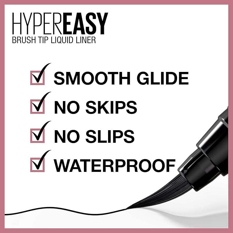 Maybelline Hyper Easy Liquid Pen No-Skip Eyeliner, Satin Finish, Waterproof Formula, Pitch Black, 0.018 Fl Oz - Image 4