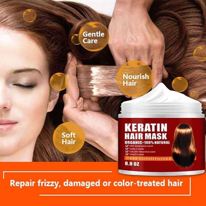 Keratin Hair Mask,Keratin Hair Treatment 250g Hair Mask for Dry Damaged Hair,Deep Conditioning Hair Treatment Mask Repair Treatment Damage Hair Root,Natural Deep Conditioner Hydrating Hair Care Gifts - Image 5