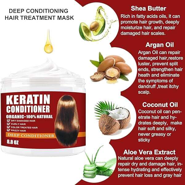 Keratin Hair Mask,Keratin Hair Treatment 250g Hair Mask for Dry Damaged Hair,Deep Conditioning Hair Treatment Mask Repair Treatment Damage Hair Root,Natural Deep Conditioner Hydrating Hair Care Gifts - Image 6