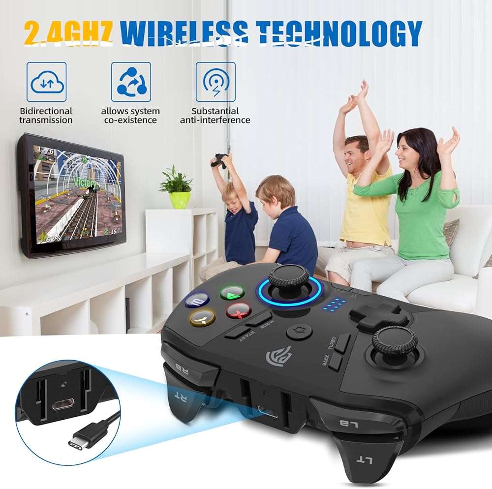 EasySMX 2.4G Wireless Gaming Controller for Windows PC, Steam Deck, PS3 & Android TV Box, Plug and Play Gamepad with Dual Vibration, 4 Back Paddles, Up to 14-Hour Battery Life - Image 6