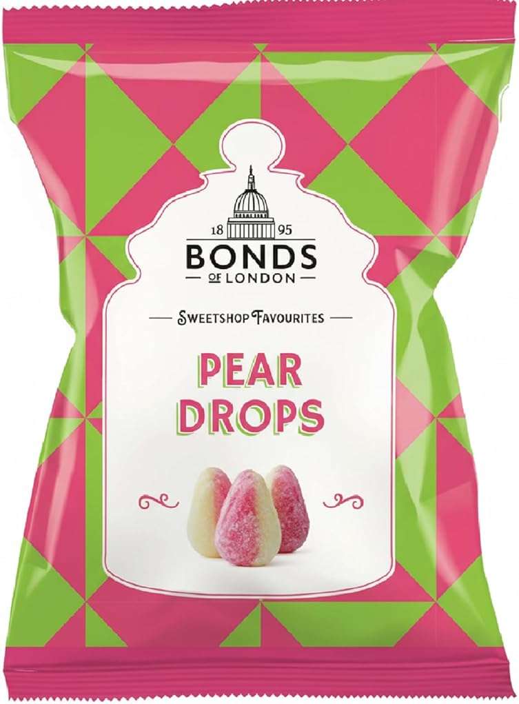 Original Bonds London Pear Drops Bag Sugar Coated Pear Flavored Boiled Sweets A Classic Sweetshop Favorite Imported From The UK England The Best Of British Candy Bannana And Pear Flavour - Image 1