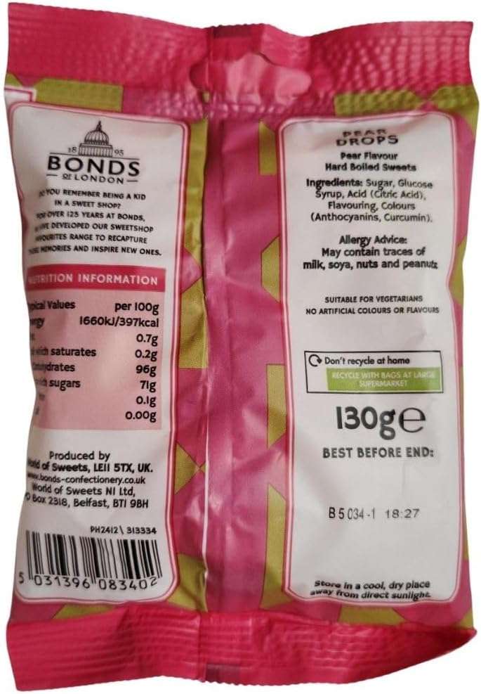 Original Bonds London Pear Drops Bag Sugar Coated Pear Flavored Boiled Sweets A Classic Sweetshop Favorite Imported From The UK England The Best Of British Candy Bannana And Pear Flavour - Image 4