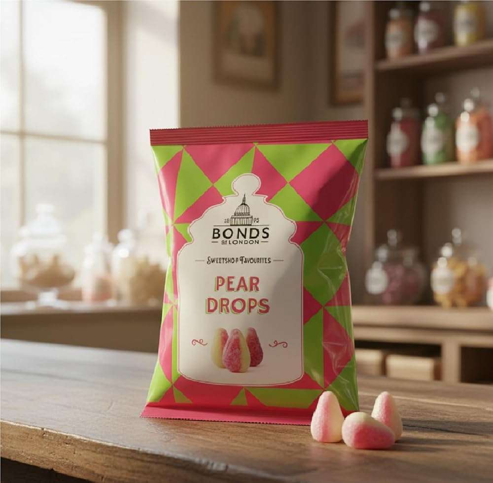 Original Bonds London Pear Drops Bag Sugar Coated Pear Flavored Boiled Sweets A Classic Sweetshop Favorite Imported From The UK England The Best Of British Candy Bannana And Pear Flavour - Image 5