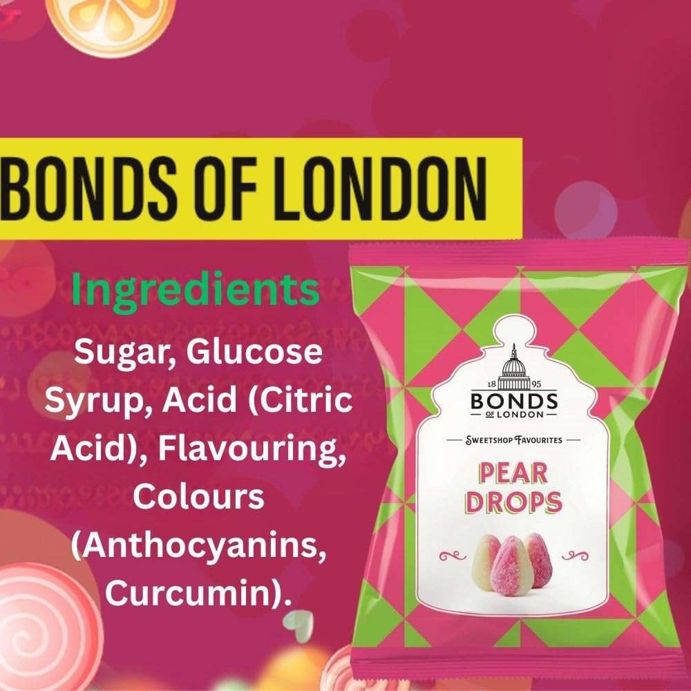 Original Bonds London Pear Drops Bag Sugar Coated Pear Flavored Boiled Sweets A Classic Sweetshop Favorite Imported From The UK England The Best Of British Candy Bannana And Pear Flavour - Image 6