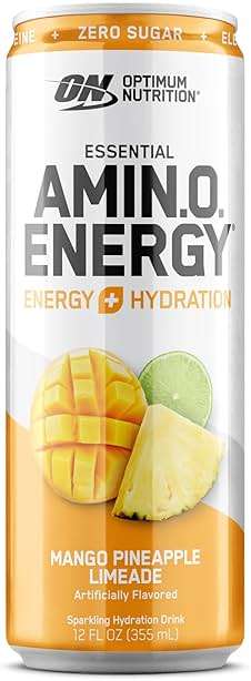 Optimum Nutrition Amino Energy Sparkling Hydration Drink, Electrolytes, Caffeine, Amino Acids, BCAAs, Sugar Free, Mango Pineapple Limeade, 12 Fl Oz, 12 Pack (Packaging May Vary) - Image 8