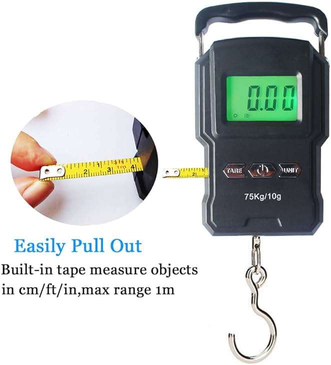 YAGSUW Portable Electronic Hook Scale Digital Hanging Bag Luggage Weight Scale Fishing Scale with Measuring Tape 165Lb Black - Image 2
