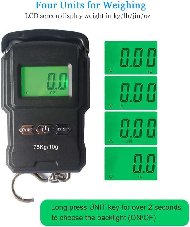 YAGSUW Portable Electronic Hook Scale Digital Hanging Bag Luggage Weight Scale Fishing Scale with Measuring Tape 165Lb Black - Image 3