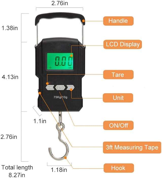 YAGSUW Portable Electronic Hook Scale Digital Hanging Bag Luggage Weight Scale Fishing Scale with Measuring Tape 165Lb Black - Image 4