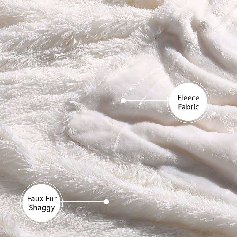 Tuddrom Decorative Extra Soft Fuzzy Faux Fur Throw Blanket 50" x 60",Solid Reversible Long Hair Shaggy Blanket,Fluffy Cozy Plush Comfy Microfiber Fleece Blankets for Couch Sofa Bedroom,Cream White - Image 6
