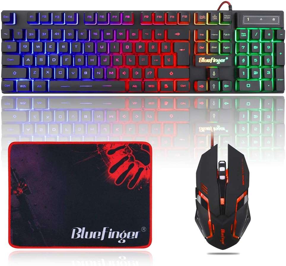 BlueFinger RGB Gaming Keyboard and Backlit Mouse Combo, USB Wired, LED Gaming Set for Laptop PC Computer Game and Work - Image 1