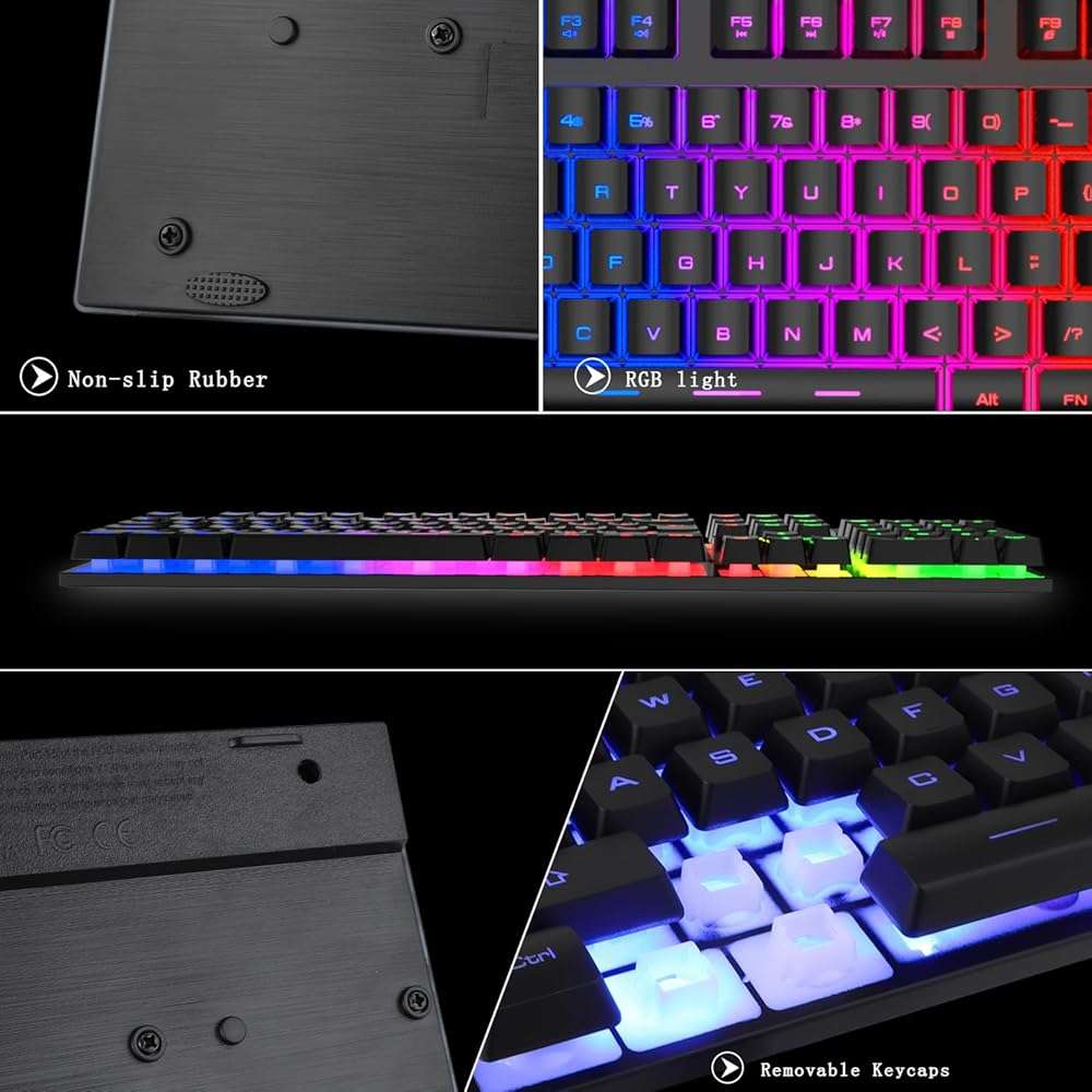 BlueFinger RGB Gaming Keyboard and Backlit Mouse Combo, USB Wired, LED Gaming Set for Laptop PC Computer Game and Work - Image 5