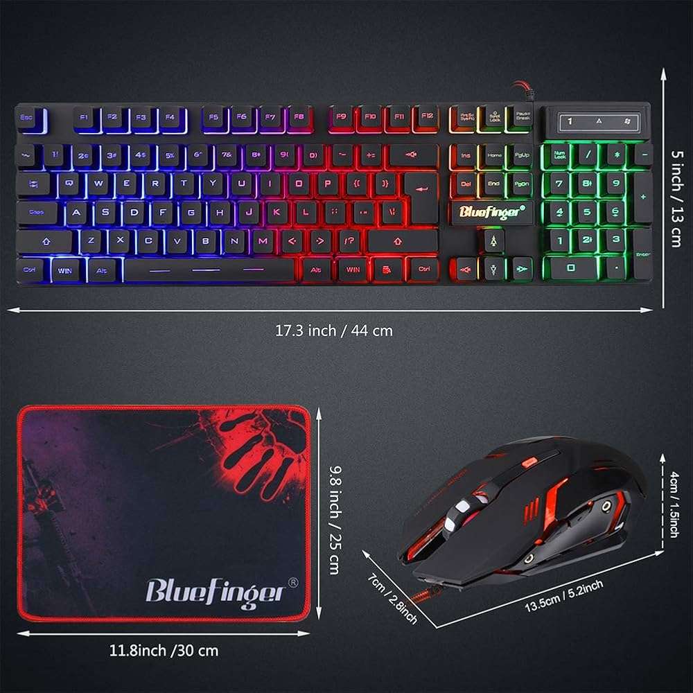 BlueFinger RGB Gaming Keyboard and Backlit Mouse Combo, USB Wired, LED Gaming Set for Laptop PC Computer Game and Work - Image 8
