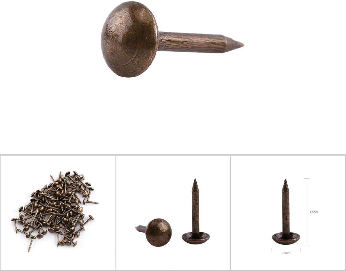 100pcs Vintage Upholstery Nails, Sofa Shoe Door Decorative Stud Antique Upholstery Tacks Bronze Metal Labels Tacks Furniture Nails Pins Assortment Kit (614mm) - Image 3