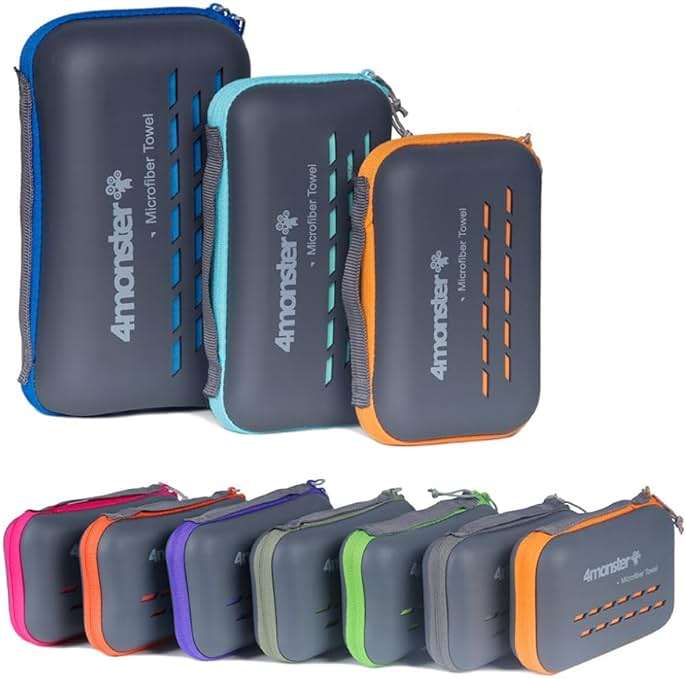 4Monster Quick Dry Travel Towel with Case & Carabiner – Super Absorbent Microfiber Gym & Camping Towel. Compact, Lightweight, Fast Drying for Beach, Swimming, Hiking, Backpacking - Image 1