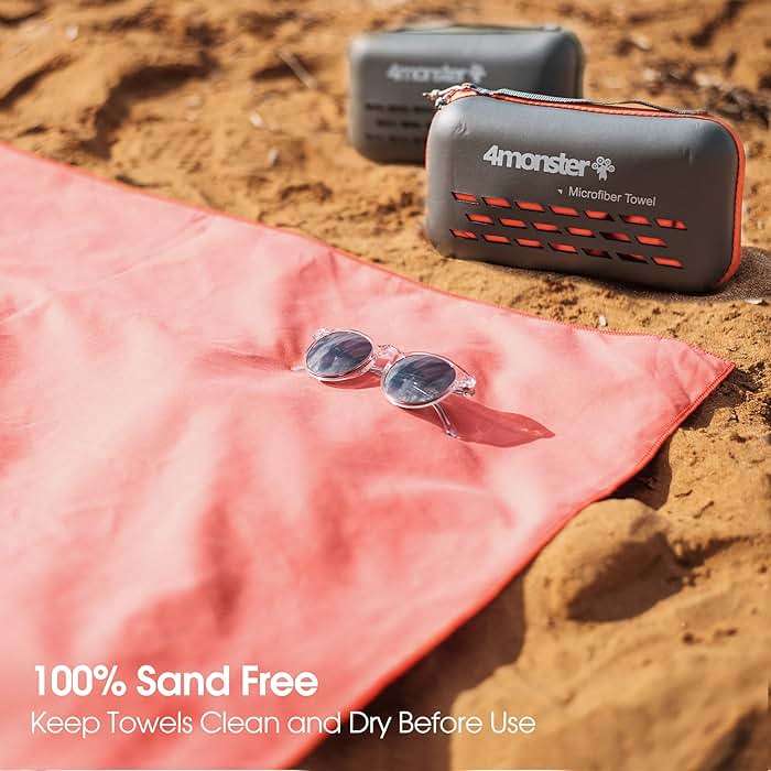 4Monster Quick Dry Travel Towel with Case & Carabiner – Super Absorbent Microfiber Gym & Camping Towel. Compact, Lightweight, Fast Drying for Beach, Swimming, Hiking, Backpacking - Image 2