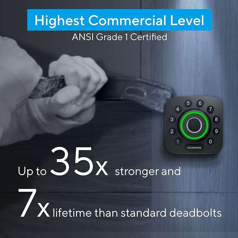 ULTRALOQ Smart Lock U-Bolt Pro, 7-in-1 Fingerprint Keyless Entry Door Lock with App Control, Anti-peep Keypad, Auto Lock, Smart Deadbolt Front Door, IP65 Waterproof, Easy Installation, 1 Year Battery - Image 7