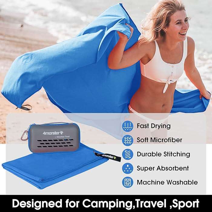 4Monster Quick Dry Travel Towel with Case & Carabiner – Super Absorbent Microfiber Gym & Camping Towel. Compact, Lightweight, Fast Drying for Beach, Swimming, Hiking, Backpacking - Image 3