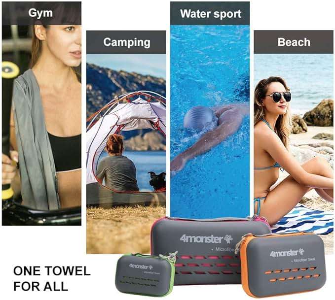 4Monster Quick Dry Travel Towel with Case & Carabiner – Super Absorbent Microfiber Gym & Camping Towel. Compact, Lightweight, Fast Drying for Beach, Swimming, Hiking, Backpacking - Image 8
