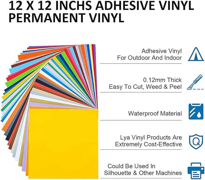 Lya Vinyl 55 Pack Permanent Adhesive Vinyl Sheets for Decor Sticker, Party Decoration, Car Decal - 43 Color Vinyl for Cutting Machine, Craft Cutter - Image 7