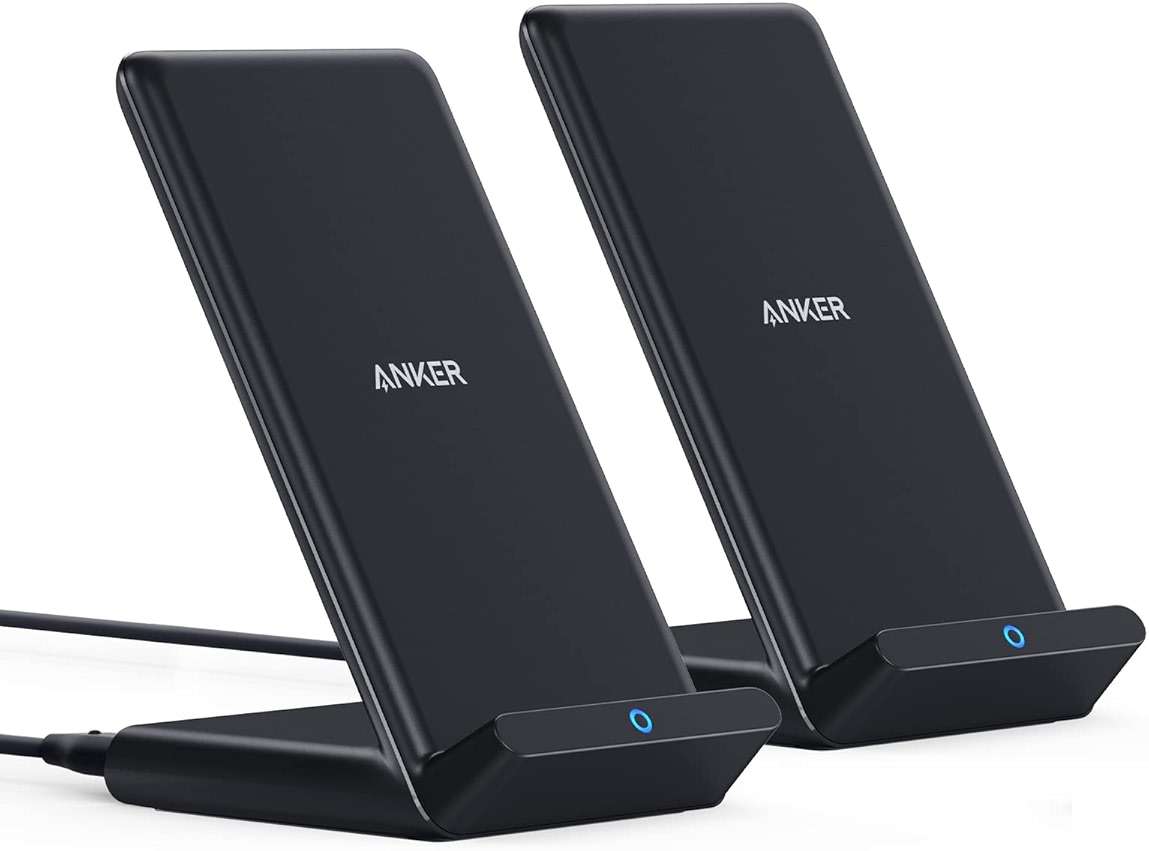 Anker 313 Wireless Charger (Stand), Qi-Certified for iPhone 15/14 / 13/12 / 11 / X / 8, 10W Max for Galaxy S23 / S22 / S21, Micro-USB (Black, 2-Pack, 9V / 2A Adapter Required, Not Included) - Image 1