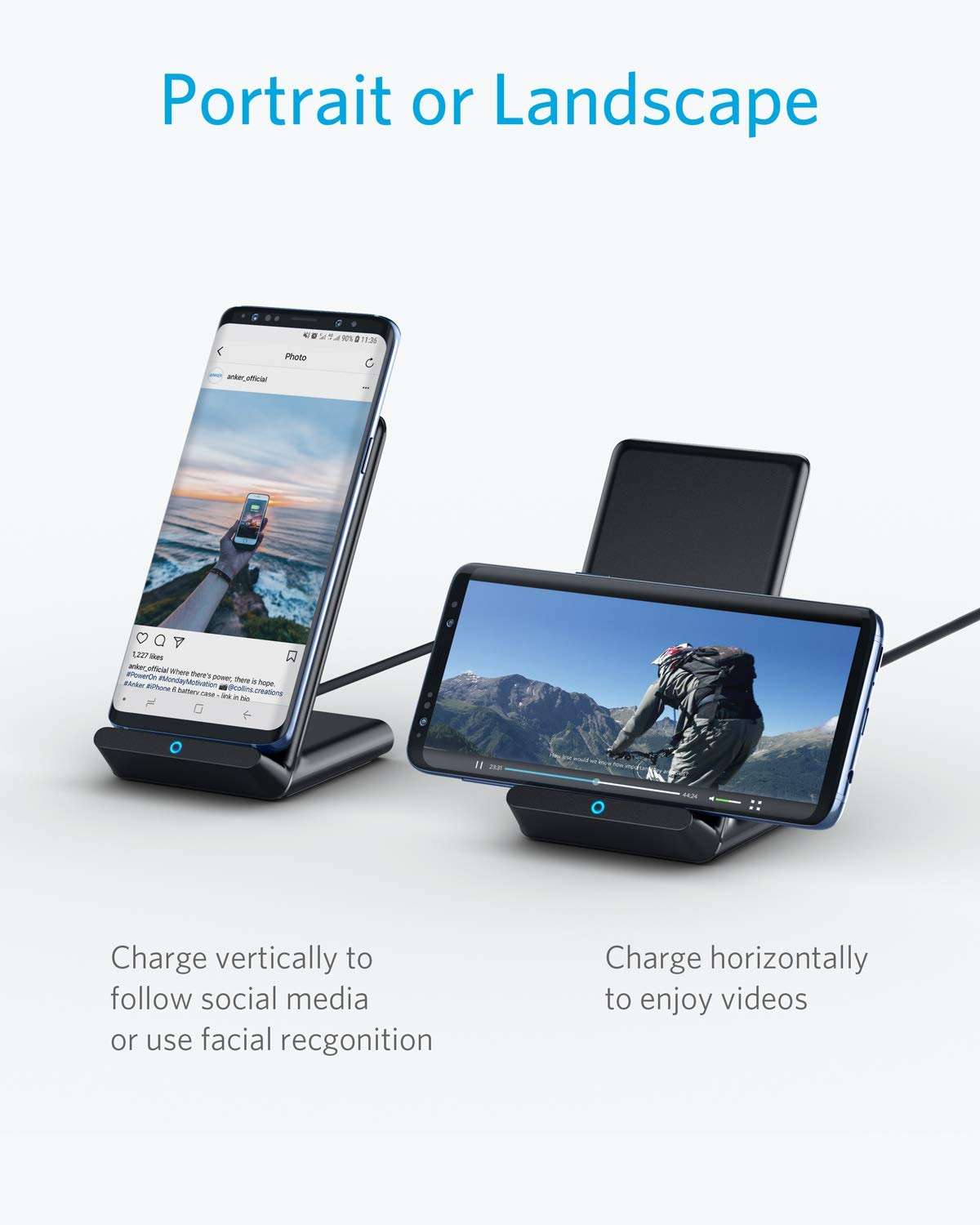 Anker 313 Wireless Charger (Stand), Qi-Certified for iPhone 15/14 / 13/12 / 11 / X / 8, 10W Max for Galaxy S23 / S22 / S21, Micro-USB (Black, 2-Pack, 9V / 2A Adapter Required, Not Included) - Image 4