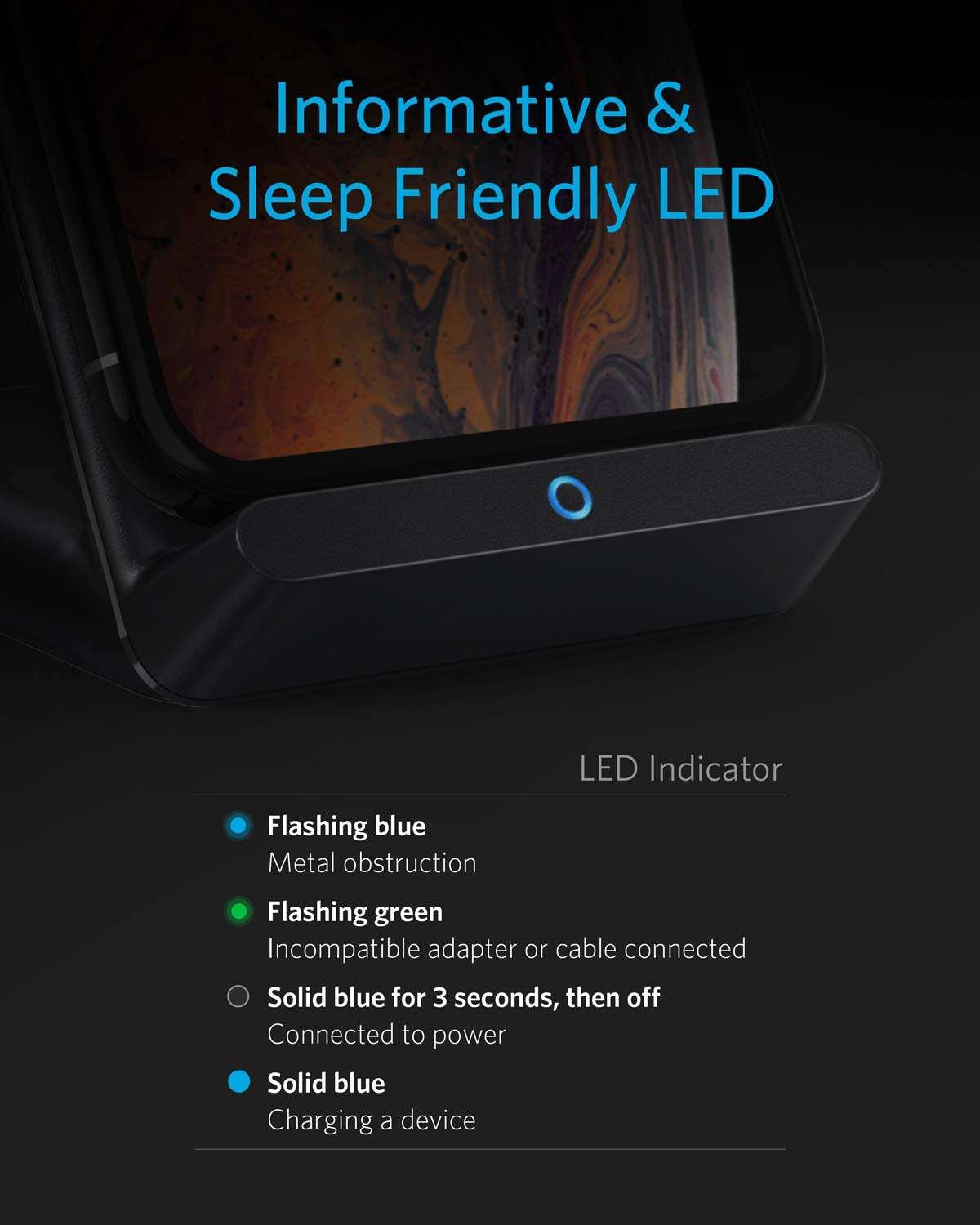 Anker 313 Wireless Charger (Stand), Qi-Certified for iPhone 15/14 / 13/12 / 11 / X / 8, 10W Max for Galaxy S23 / S22 / S21, Micro-USB (Black, 2-Pack, 9V / 2A Adapter Required, Not Included) - Image 5