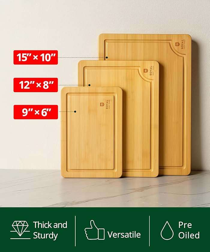 ROYAL CRAFT WOOD Wooden Cutting Boards for Kitchen Meal Prep & Serving - Bamboo Wood Serving Board Set with Deep Juice Groove Side Handles - Charcuterie & Chopping Butcher Block for Meat - Image 4