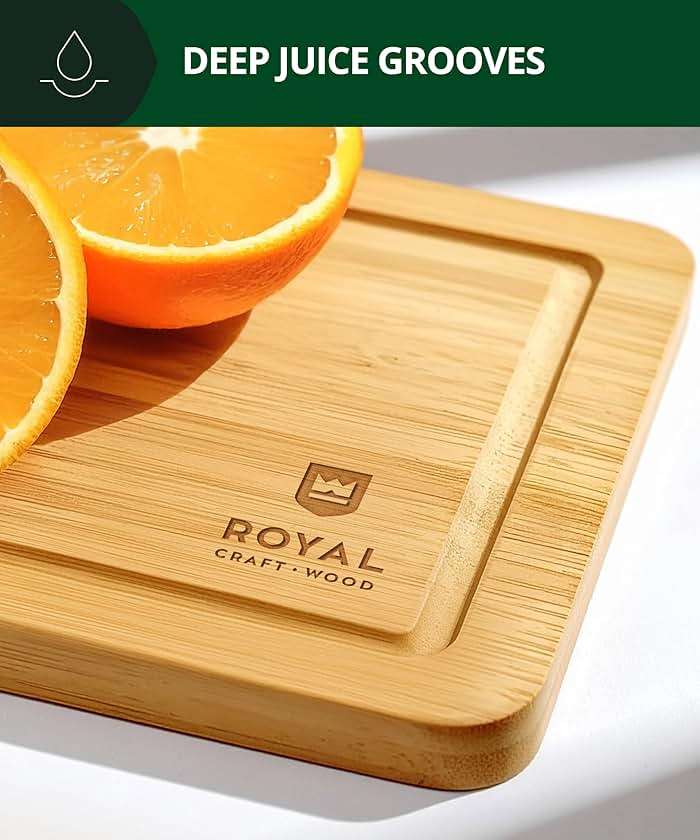 ROYAL CRAFT WOOD Wooden Cutting Boards for Kitchen Meal Prep & Serving - Bamboo Wood Serving Board Set with Deep Juice Groove Side Handles - Charcuterie & Chopping Butcher Block for Meat - Image 5