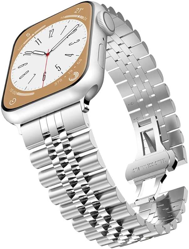 baozai Compatible with Apple Watch Band Ultra 3 Ultra 2 Ultra 46mm 45mm 44mm, iWatch Series 11-1 SE3 Stainless Steel Strap with Butterfly Folding Clasp for Men, Silver - Image 1