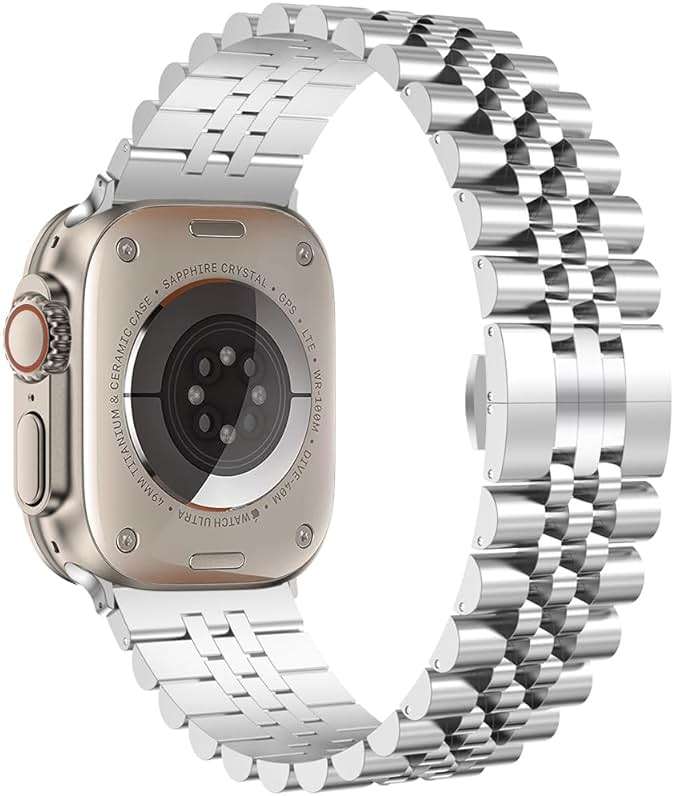 baozai Compatible with Apple Watch Band Ultra 3 Ultra 2 Ultra 46mm 45mm 44mm, iWatch Series 11-1 SE3 Stainless Steel Strap with Butterfly Folding Clasp for Men, Silver - Image 2