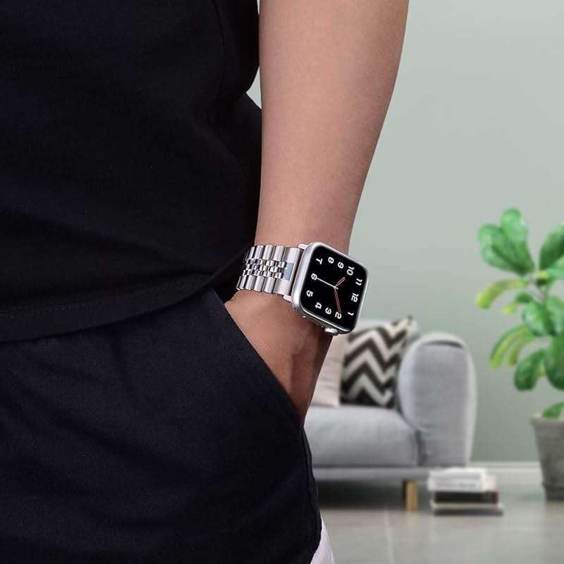 baozai Compatible with Apple Watch Band Ultra 3 Ultra 2 Ultra 46mm 45mm 44mm, iWatch Series 11-1 SE3 Stainless Steel Strap with Butterfly Folding Clasp for Men, Silver - Image 5