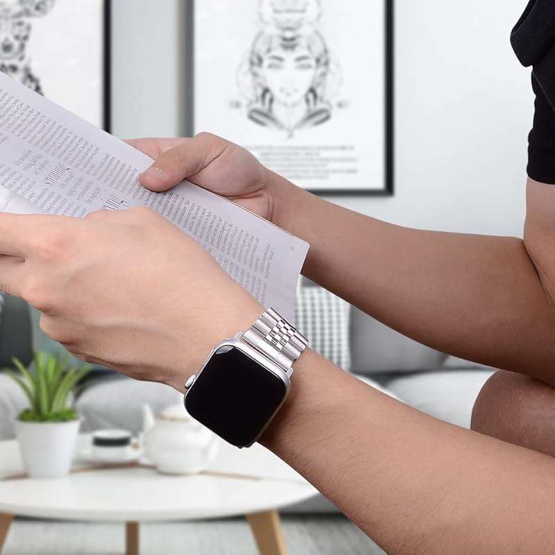 baozai Compatible with Apple Watch Band Ultra 3 Ultra 2 Ultra 46mm 45mm 44mm, iWatch Series 11-1 SE3 Stainless Steel Strap with Butterfly Folding Clasp for Men, Silver - Image 7