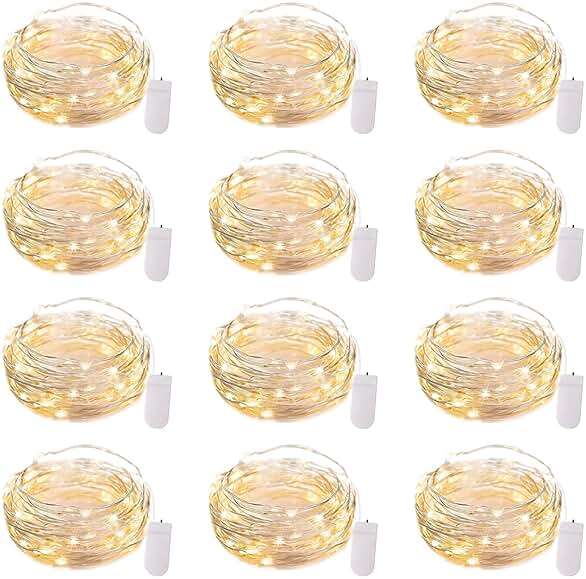 Brightown 12 Pack LED Fairy Lights Battery Operated String Lights - 7ft 20LED Waterproof Silver Wire Firefly Starry Moon Lights for DIY Crafts Wedding Table Centerpieces Party Ramadan Decorations - Image 1
