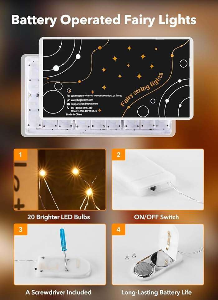 Brightown 12 Pack LED Fairy Lights Battery Operated String Lights - 7ft 20LED Waterproof Silver Wire Firefly Starry Moon Lights for DIY Crafts Wedding Table Centerpieces Party Ramadan Decorations - Image 5