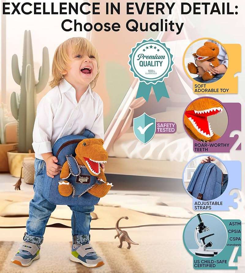 Naturally KIDS Toddler Backpack w Dinosaur Toys for Kids 2-4, 2 Year Old Boy Birthday Gift, 3 Year Old Boy Gift Girl, Toddler Dinosaur Toy - Image 2