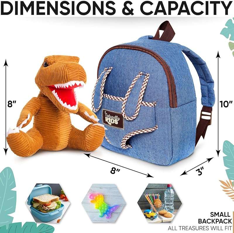 Naturally KIDS Toddler Backpack w Dinosaur Toys for Kids 2-4, 2 Year Old Boy Birthday Gift, 3 Year Old Boy Gift Girl, Toddler Dinosaur Toy - Image 5