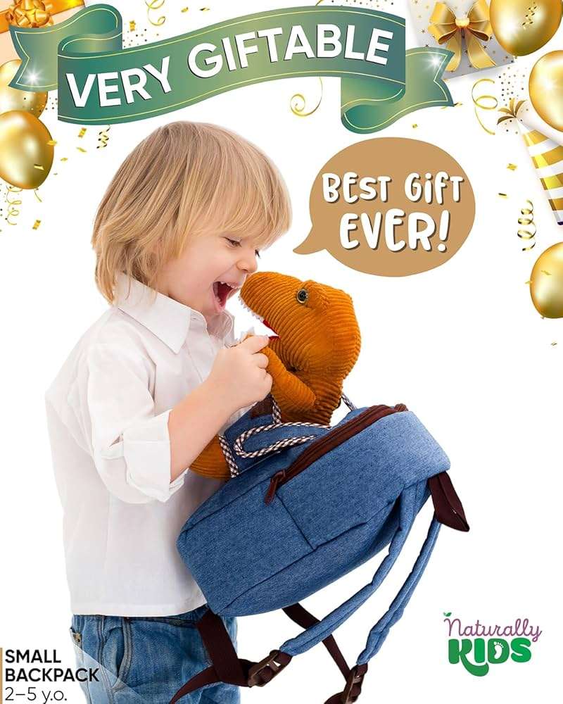 Naturally KIDS Toddler Backpack w Dinosaur Toys for Kids 2-4, 2 Year Old Boy Birthday Gift, 3 Year Old Boy Gift Girl, Toddler Dinosaur Toy - Image 8