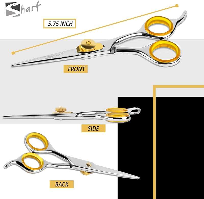SHARF Professional 5.75” Straight Barber Scissors: Sharp 440c Japanese Stainless Steel Hair Cutting Shears For Men & Women| Gold Touch Series Trimming Scissors w/Easy Grip Handles - Image 2