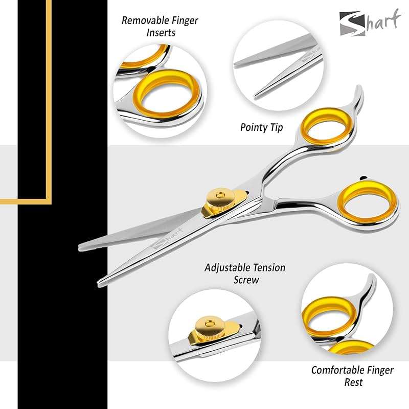 SHARF Professional 5.75” Straight Barber Scissors: Sharp 440c Japanese Stainless Steel Hair Cutting Shears For Men & Women| Gold Touch Series Trimming Scissors w/Easy Grip Handles - Image 3
