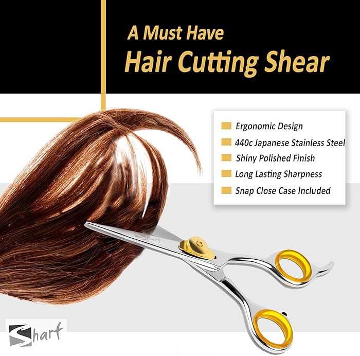 SHARF Professional 5.75” Straight Barber Scissors: Sharp 440c Japanese Stainless Steel Hair Cutting Shears For Men & Women| Gold Touch Series Trimming Scissors w/Easy Grip Handles - Image 4