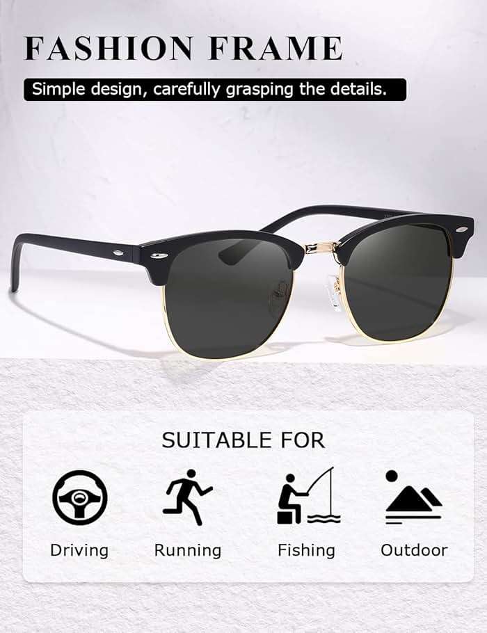 AEVOGUE Polarized Semi Rimless Sunglasses for Men Women, Retro UV400 Sun Glasses for Driving Outdoor - Image 3