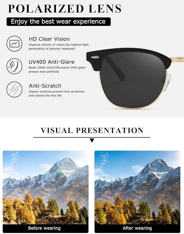 AEVOGUE Polarized Semi Rimless Sunglasses for Men Women, Retro UV400 Sun Glasses for Driving Outdoor - Image 5