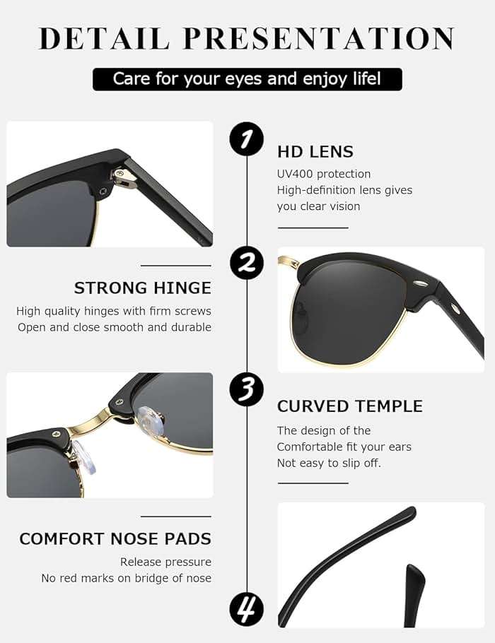 AEVOGUE Polarized Semi Rimless Sunglasses for Men Women, Retro UV400 Sun Glasses for Driving Outdoor - Image 6