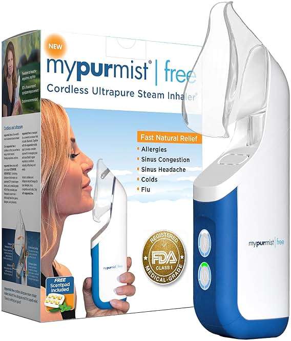 Mypurmist Free Ultrapure Cordless Steam Inhaler - Handheld Personal & Battery-Powered Steamer, Vaporizer & Humidifier for Sinus Relief, Nasal Congestion, Cold & Cough, Vocal Care - Image 1
