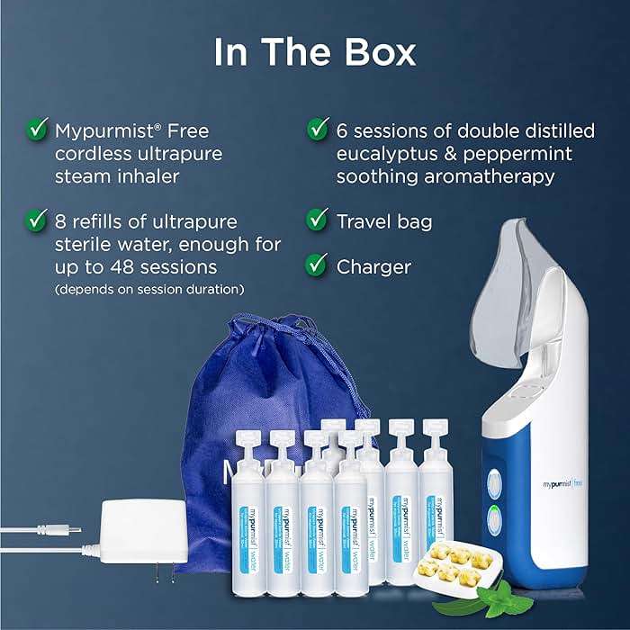 Mypurmist Free Ultrapure Cordless Steam Inhaler - Handheld Personal & Battery-Powered Steamer, Vaporizer & Humidifier for Sinus Relief, Nasal Congestion, Cold & Cough, Vocal Care - Image 6