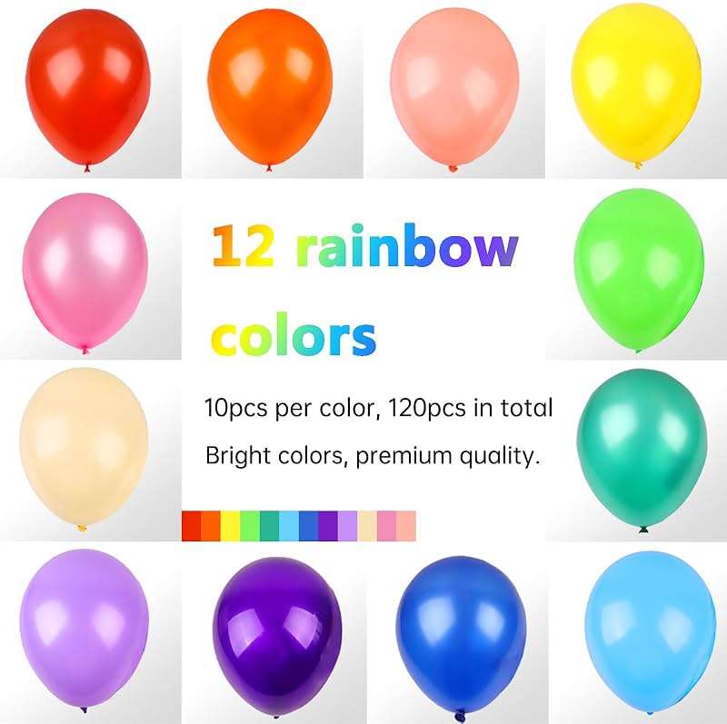 RUBFAC 120 Balloons Assorted Color 12 Inches Rainbow Latex Balloons, 12 Bright Color Party Balloons for Birthday Baby Shower Wedding Party Supplies Arch Garland - Image 4