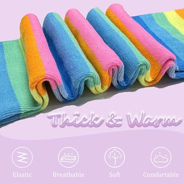 Chalier Womens Rainbow Socks Striped Knee High Socks Arm Warmer Fingerless Gloves Set - Image 5