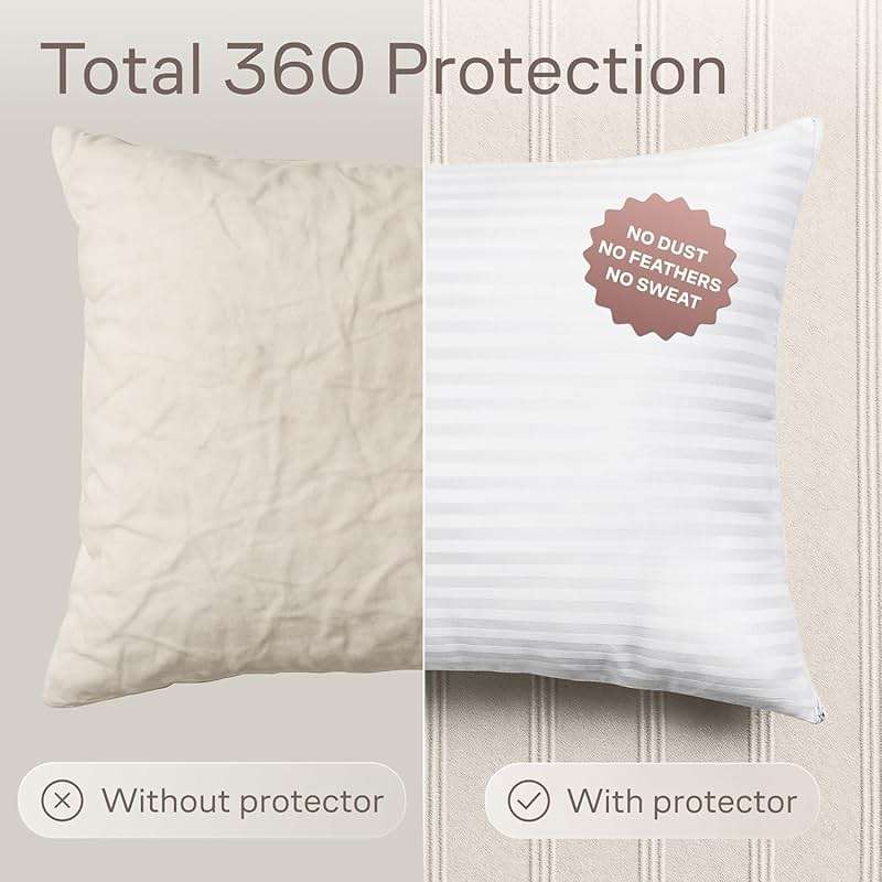 Ultra Soft Pillow Protectors with Zipper Standard Size - Set of 4 Breathable Pillow Covers - 100% Protection Against Stains, Dust & Dirt - Machine Washable (Dark White) - Image 3